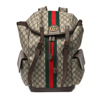 Gucci GG Supreme Monogram Medium Ophidia Double Buckle Backpack Brown 1 of 10