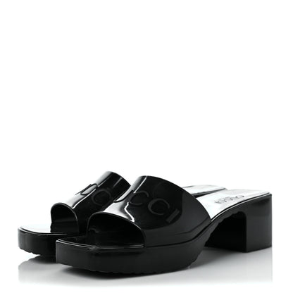 Gucci Rubber Gucci Logo Womens Platform 20/60mm Slide Sandals 37 Black 3 of 9