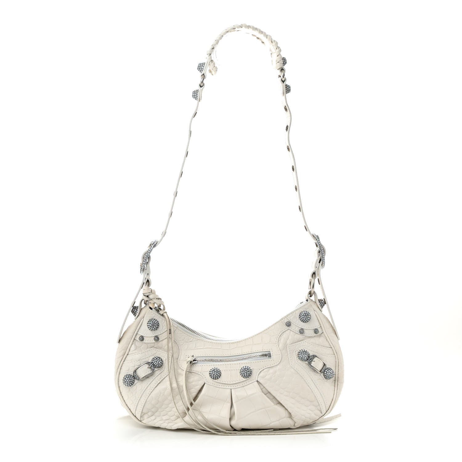 Balenciaga Extra Supple Calfskin Crocodile Embossed Small Le Cagole Shoulder Bag White 1 of 18