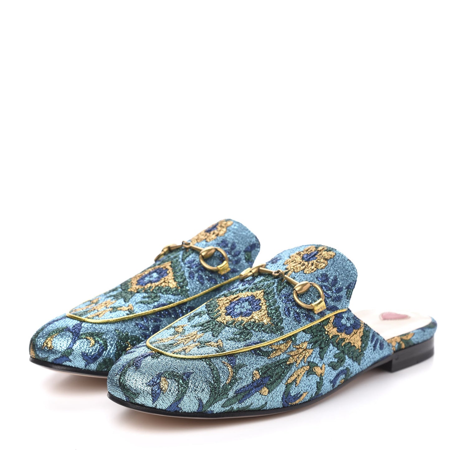 Iridescent Brocade Womens Princetown Slippers 38.5 Azure Multicolor Oro