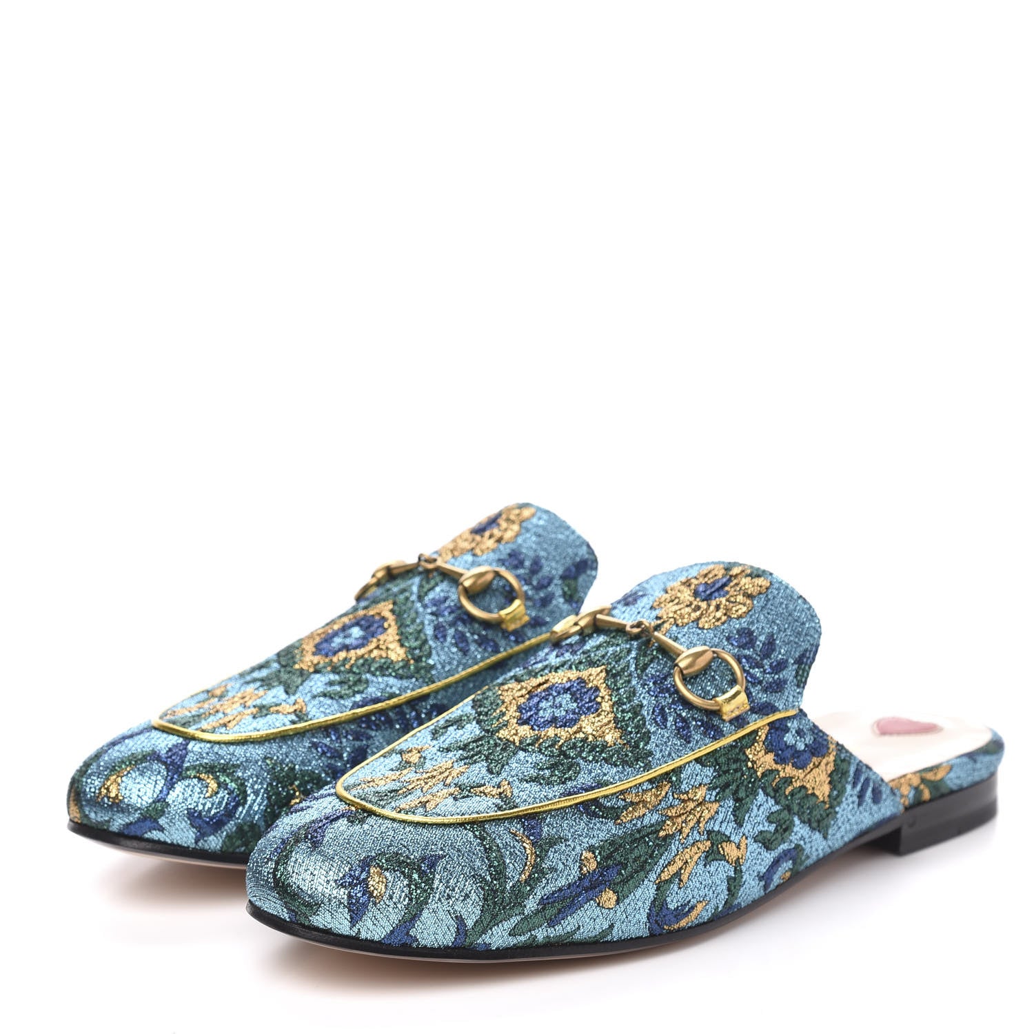 Gucci Iridescent Brocade Womens Princetown Slippers 38.5 Azure Multicolor Oro 3 of 9
