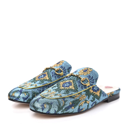 Gucci Iridescent Brocade Womens Princetown Slippers 38.5 Azure Multicolor Oro 3 of 9