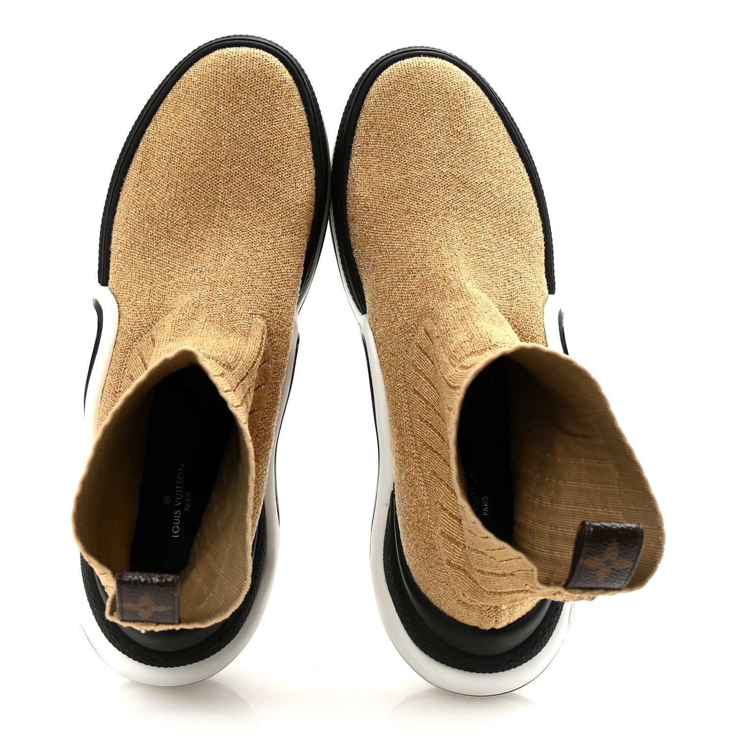 Louis Vuitton Glitter Stretch Textile Monogram LV Archlight Sneaker Boots 40 Gold Black 2 of 8