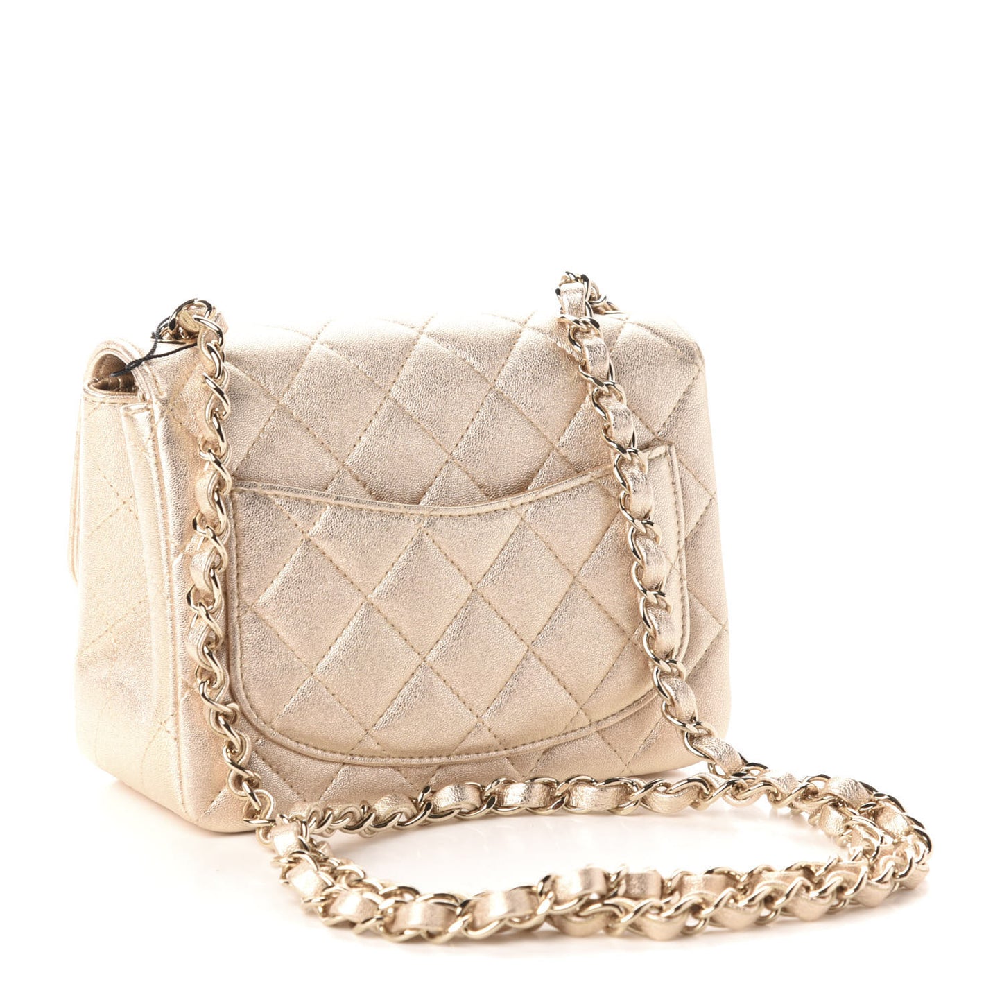 Metallic Lambskin Quilted Mini Square Flap Gold