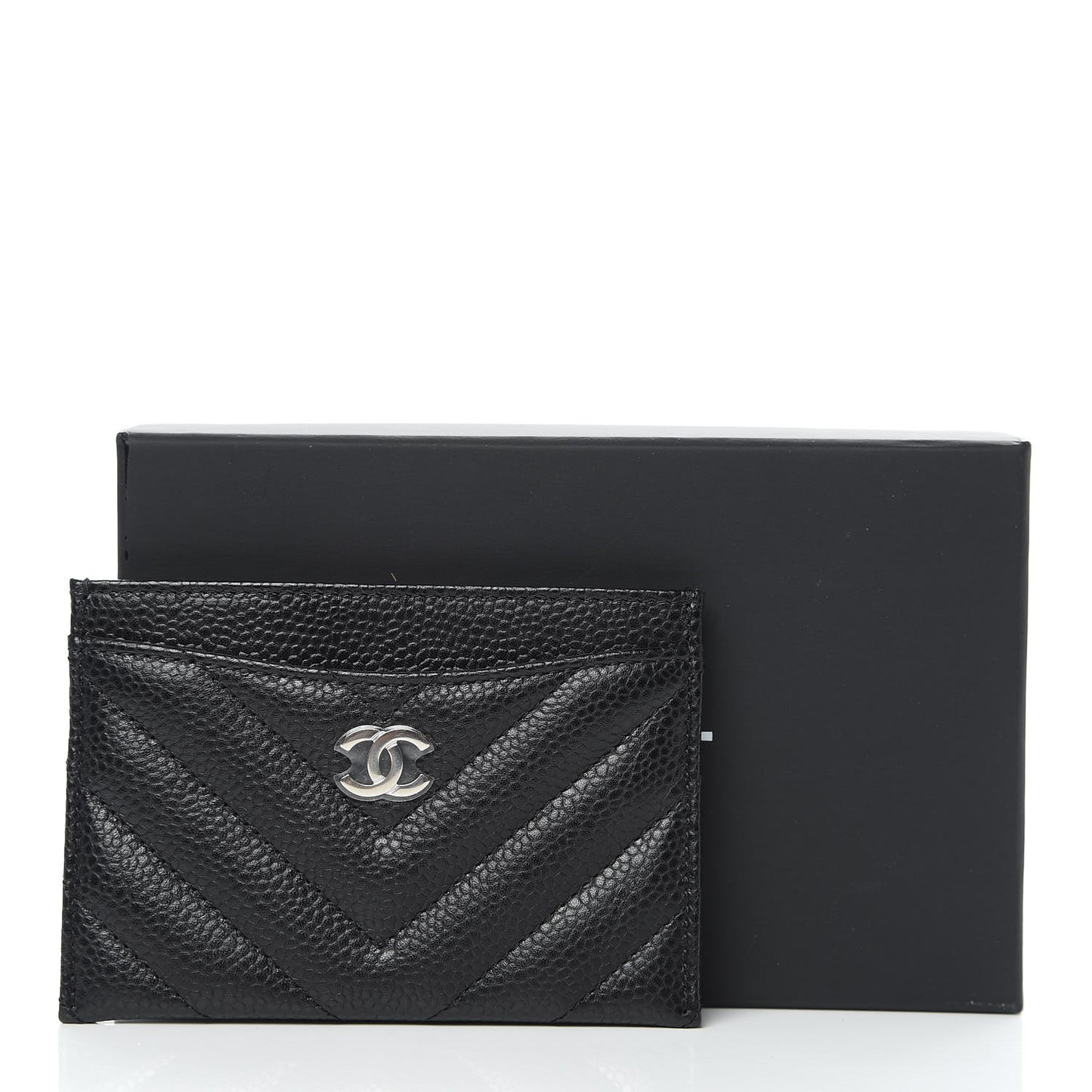 Caviar Chevron Quilted Card Holder Black