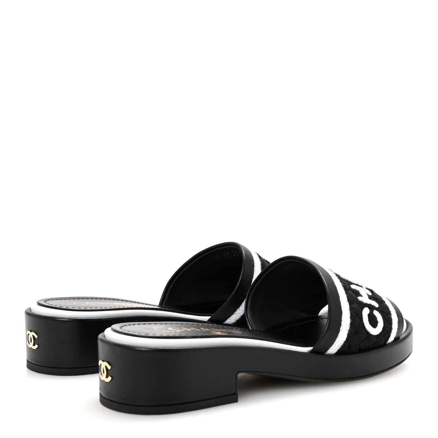 Chanel Lambskin Embroidered CC Mule Sandal 35 Black White 5 of 10