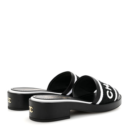 Chanel Lambskin Embroidered CC Mule Sandal 35 Black White 5 of 10