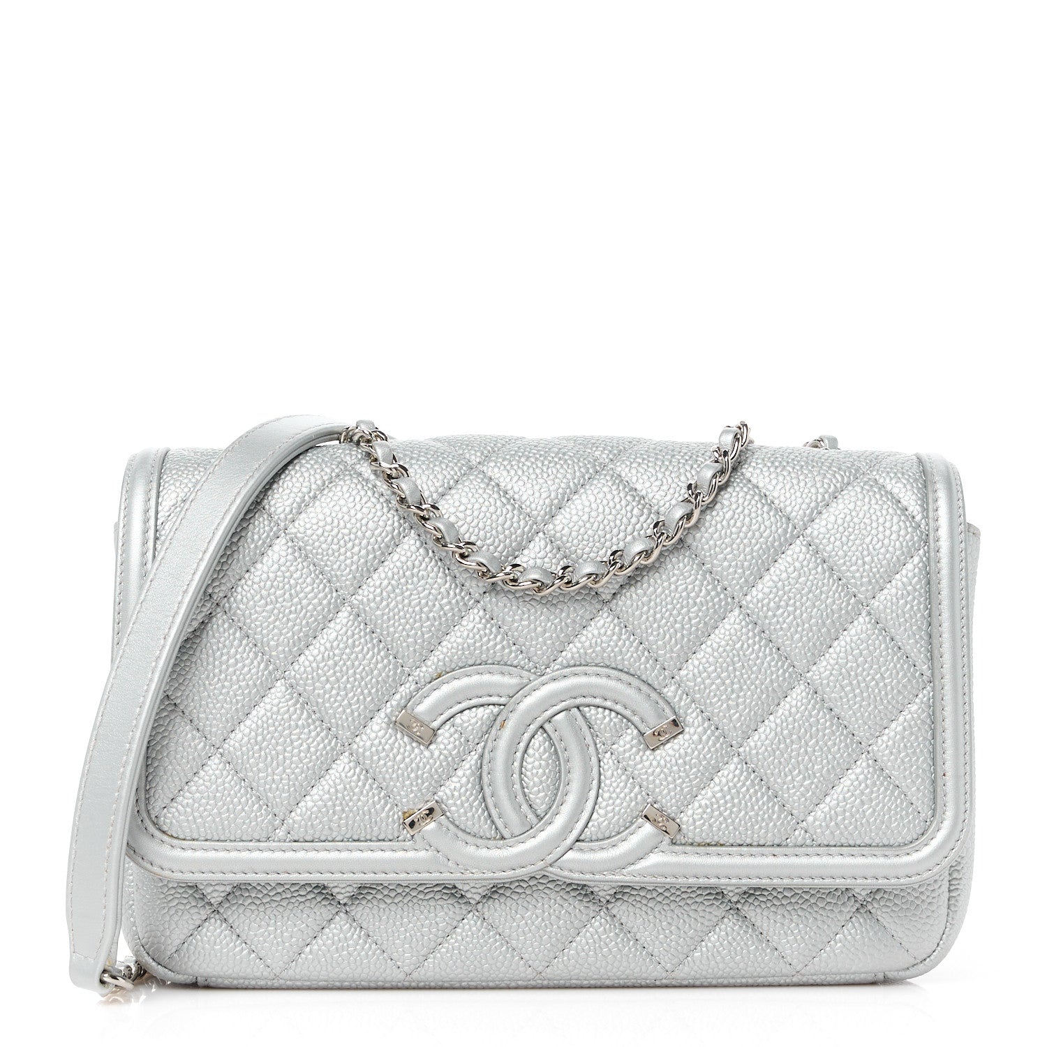 Chanel Metallic Caviar Quilted Small CC Filigree Flap Silver 1 of 11