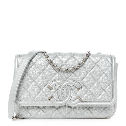 Chanel Metallic Caviar Quilted Small CC Filigree Flap Silver 1 of 11