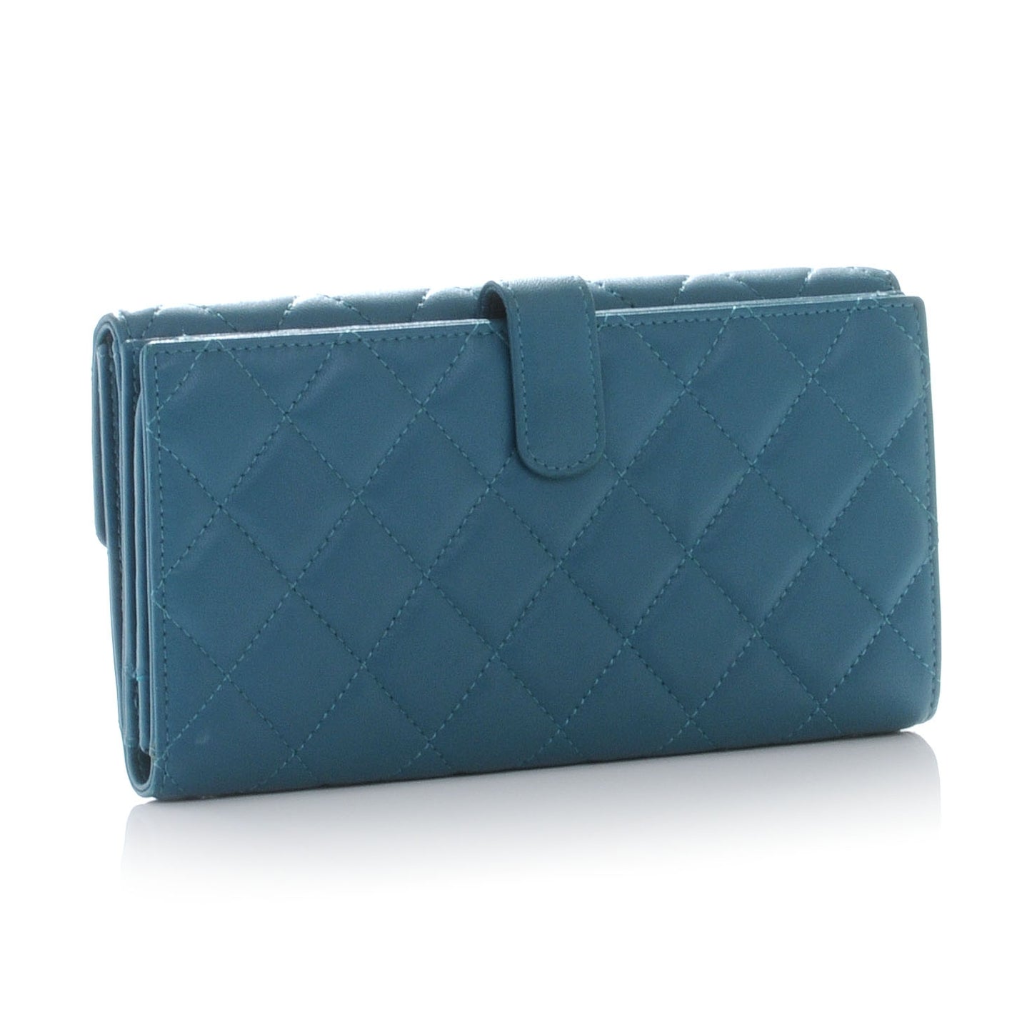 Lambskin Quilted Long Flap Wallet Turquoise