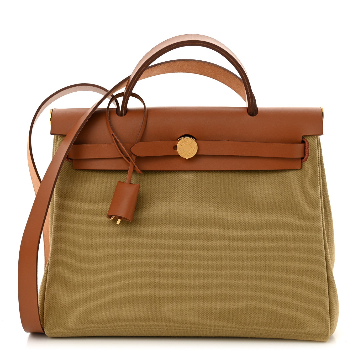 Hermes Military Toile Vache Hunter Herbag Zip Retourne 31 PM Poussiere Fauve 1 of 10