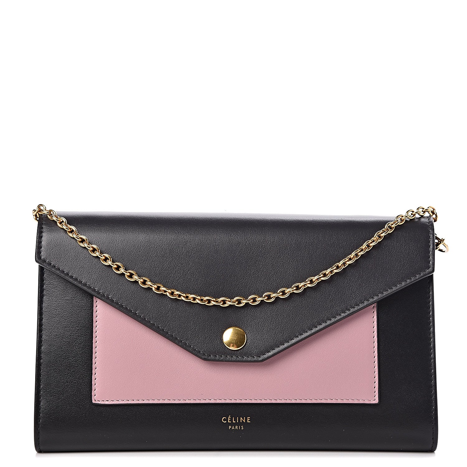 Celine Smooth Calfskin Clutch On A Chain Black Pink 1 of 12