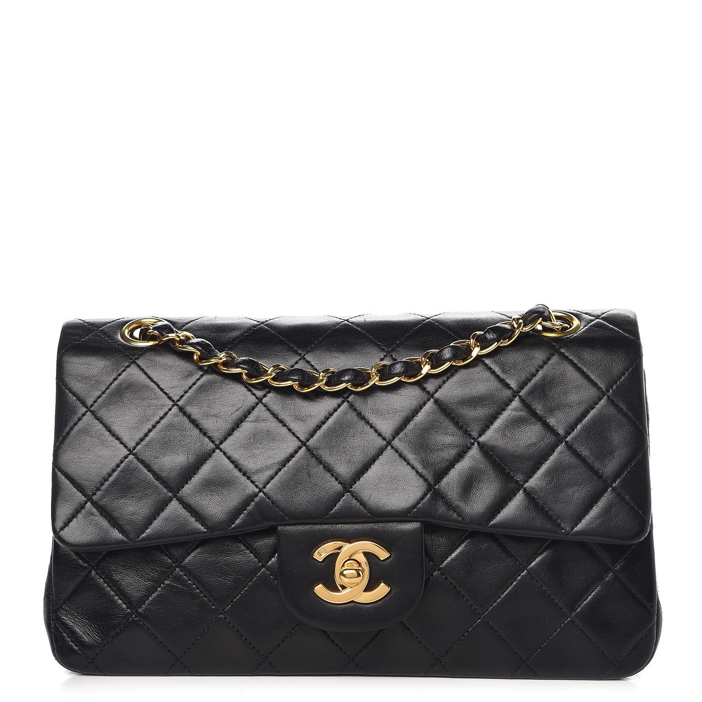 Lambskin Quilted Small Double Flap Black