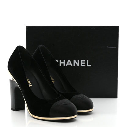 Chanel Velvet Satin Cap Toe Pearl Pumps 39 Black 9 of 9