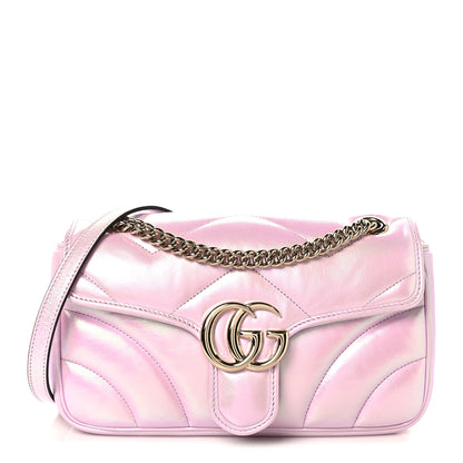 Gucci Iridescent Nappa Chevron Matelasse Small GG Marmont Shoulder Bag Iridescent Escape Pink 1 of 11