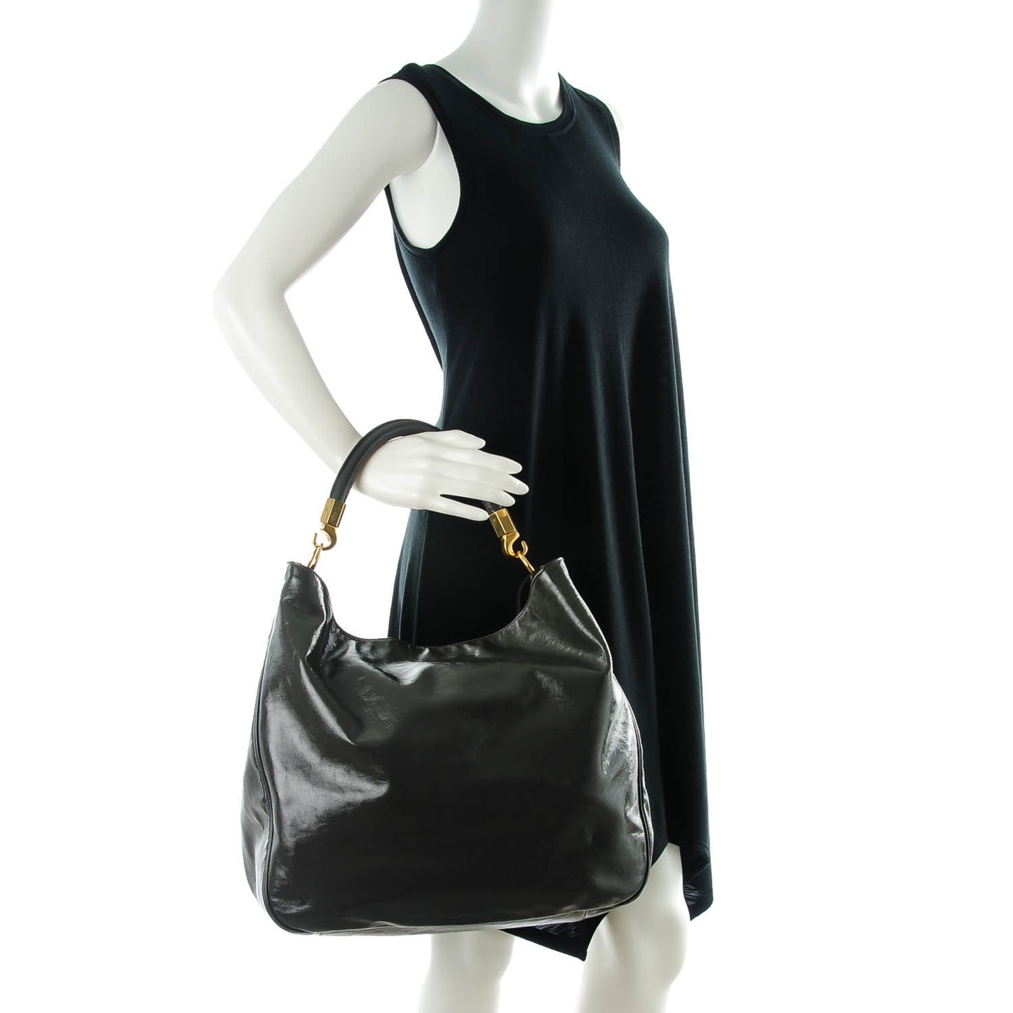 Textured Patent Large Roady Hobo Grey