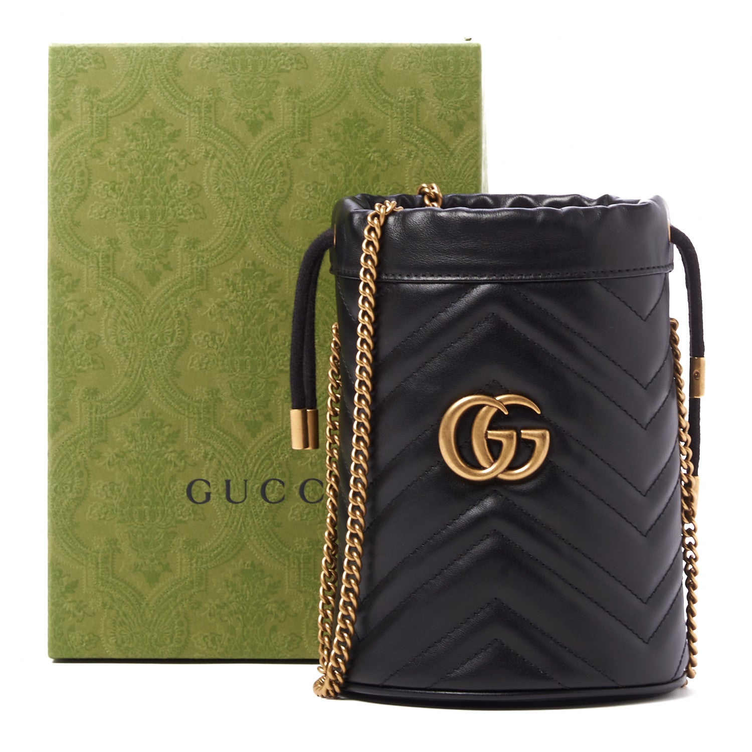 Gucci Calfskin Matelasse Mini GG Marmont 2.0 Bucket Bag Black 9 of 9