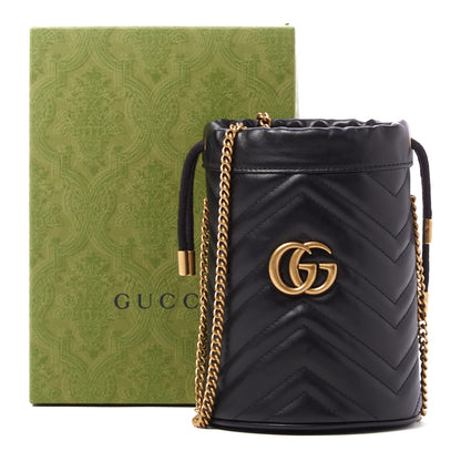 Gucci Calfskin Matelasse Mini GG Marmont 2.0 Bucket Bag Black 9 of 9