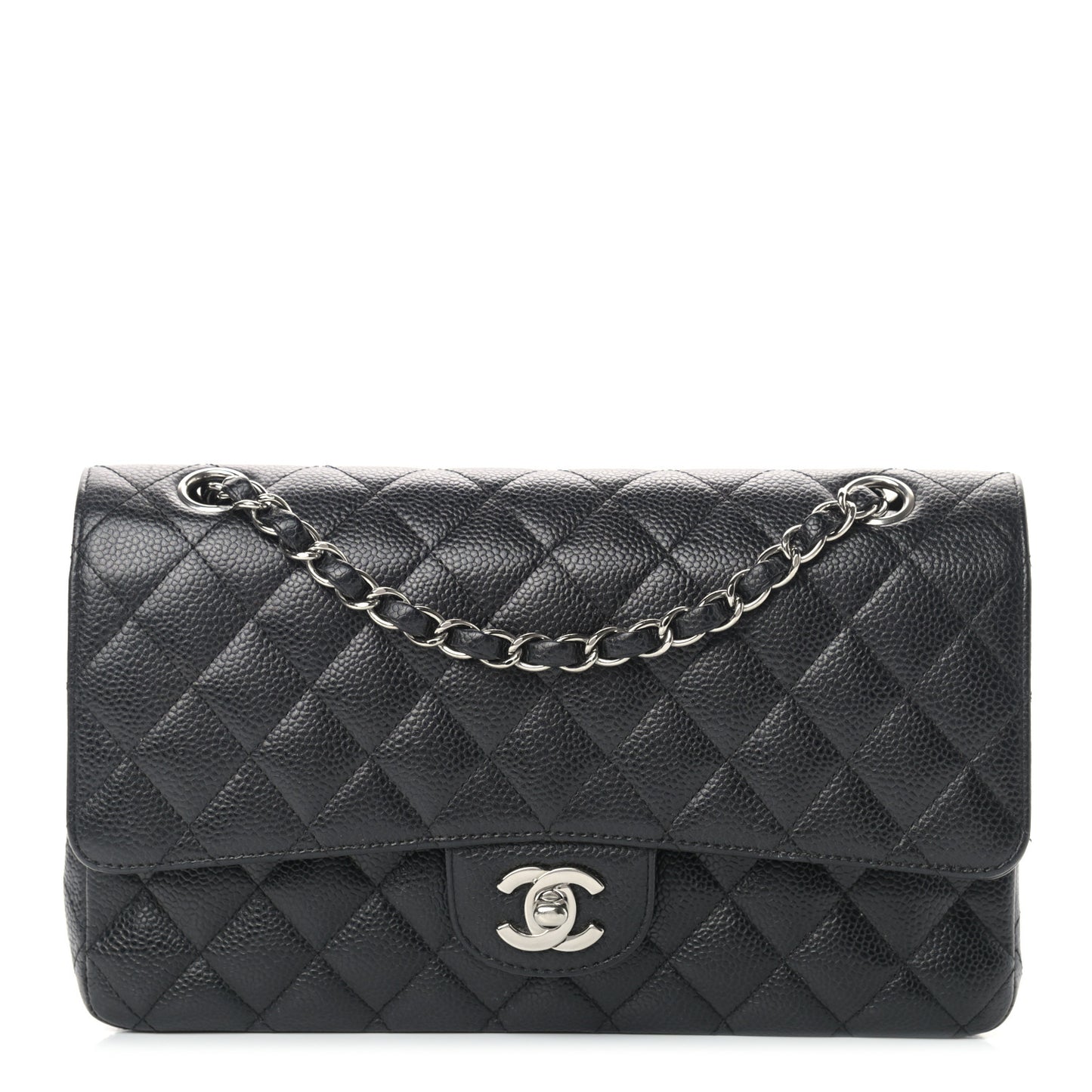 Caviar Quilted Medium Double Flap Black