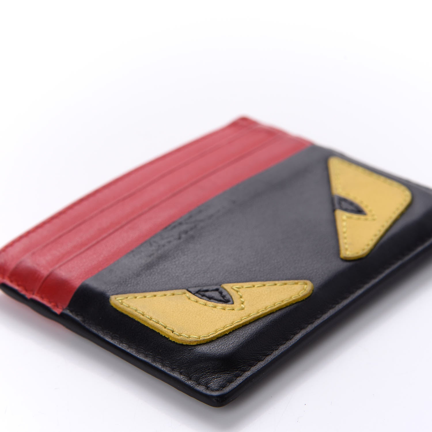 Fendi Vitello Century Monster Eyes Inlay Card Holder Black Giallo Rosso 8 of 10