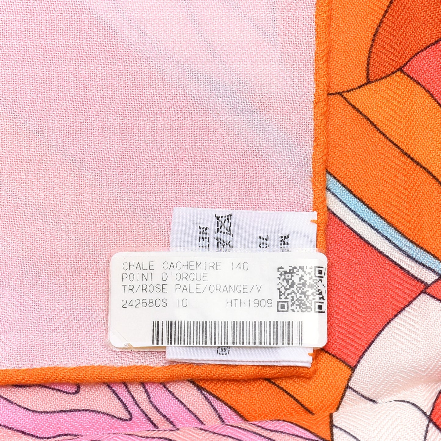 Cashmere Silk Point D'Orgue Shawl 140 Rose Pale Orange Vert