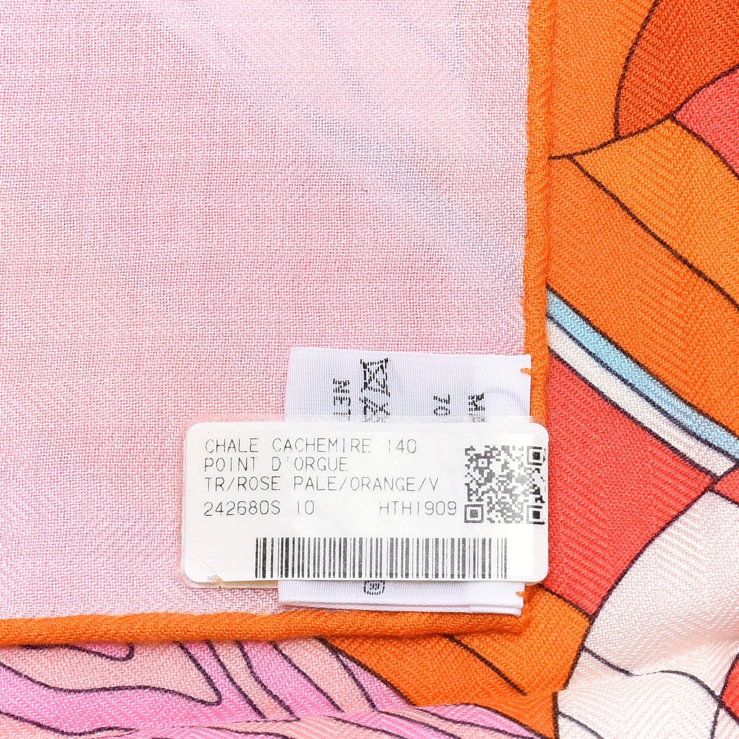 Hermes Cashmere Silk Point D'Orgue Shawl 140 Rose Pale Orange Vert 4 of 4