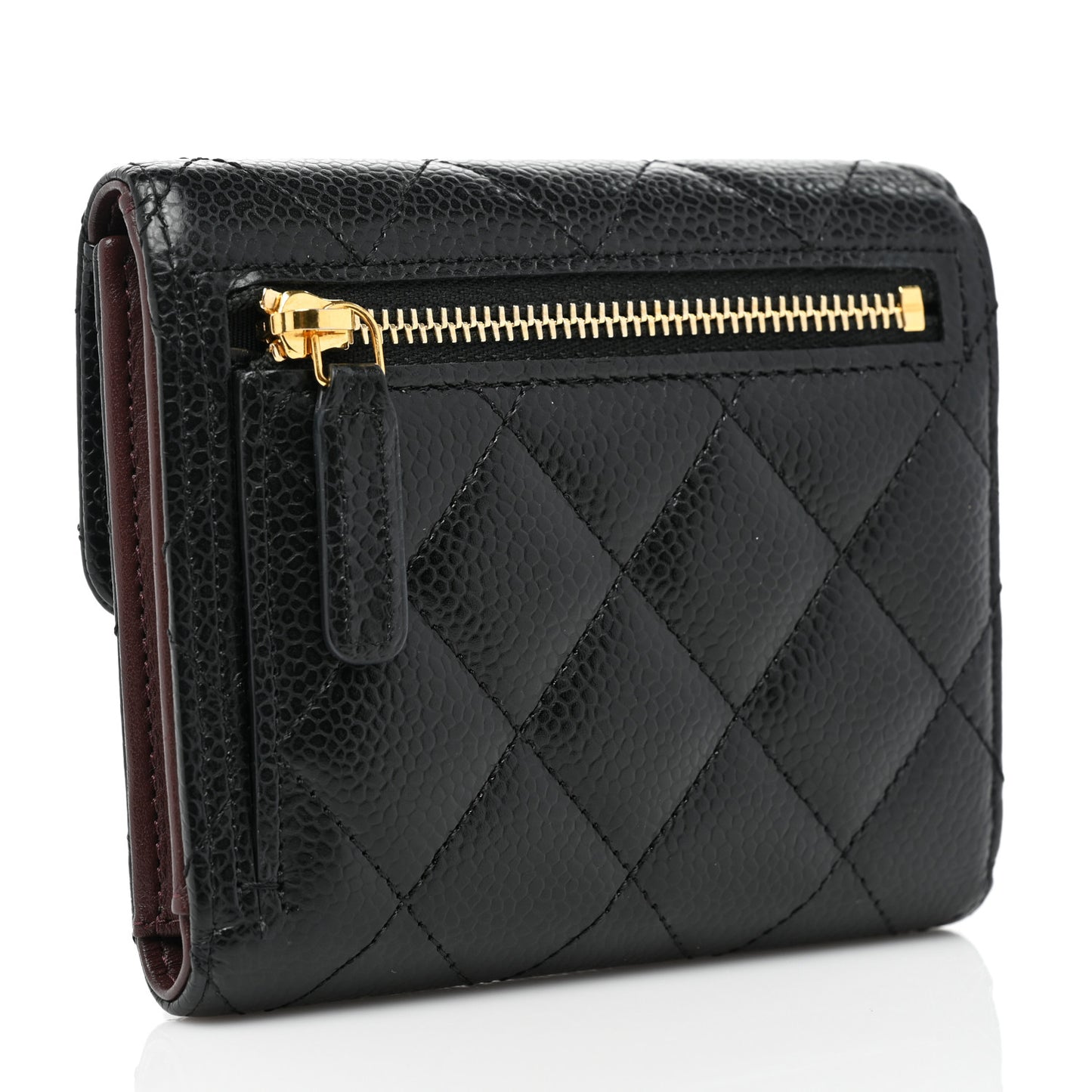 Caviar Quilted Compact Flap Wallet Black