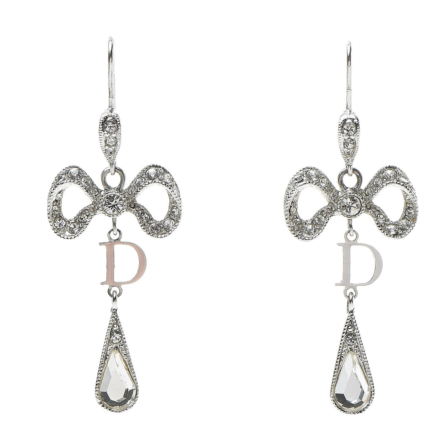 Crystal Bow Hoop Earrings Silver