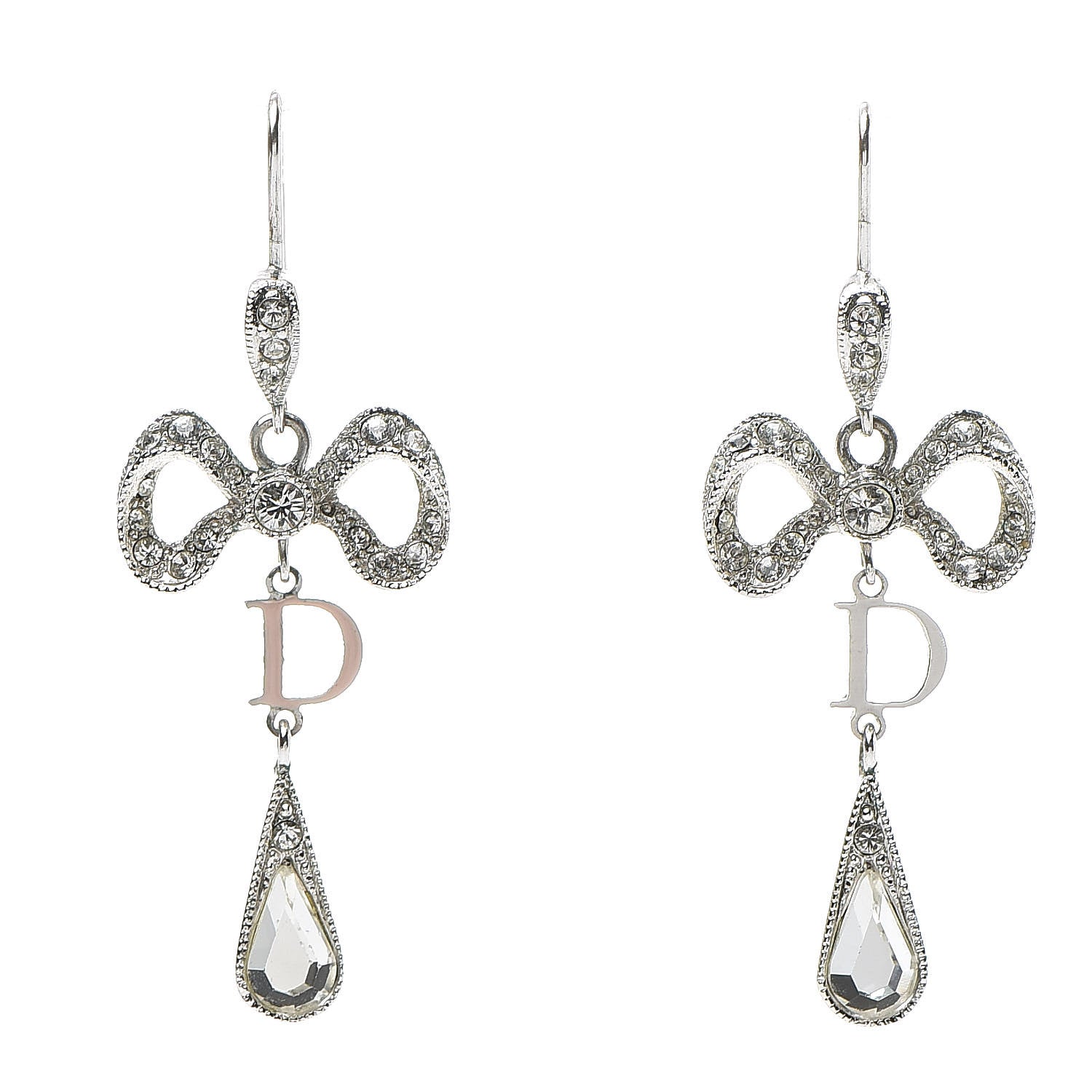 Christian Dior Crystal Bow Hoop Earrings Silver 1 of 6