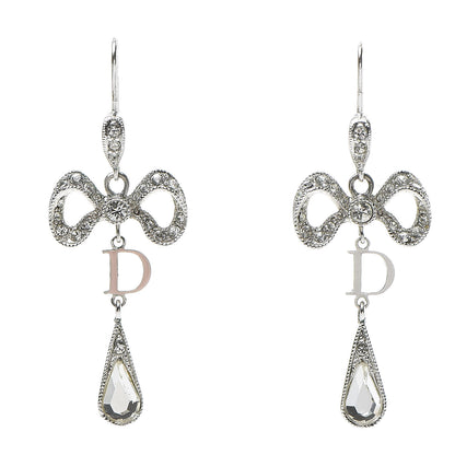 Christian Dior Crystal Bow Hoop Earrings Silver 1 of 6