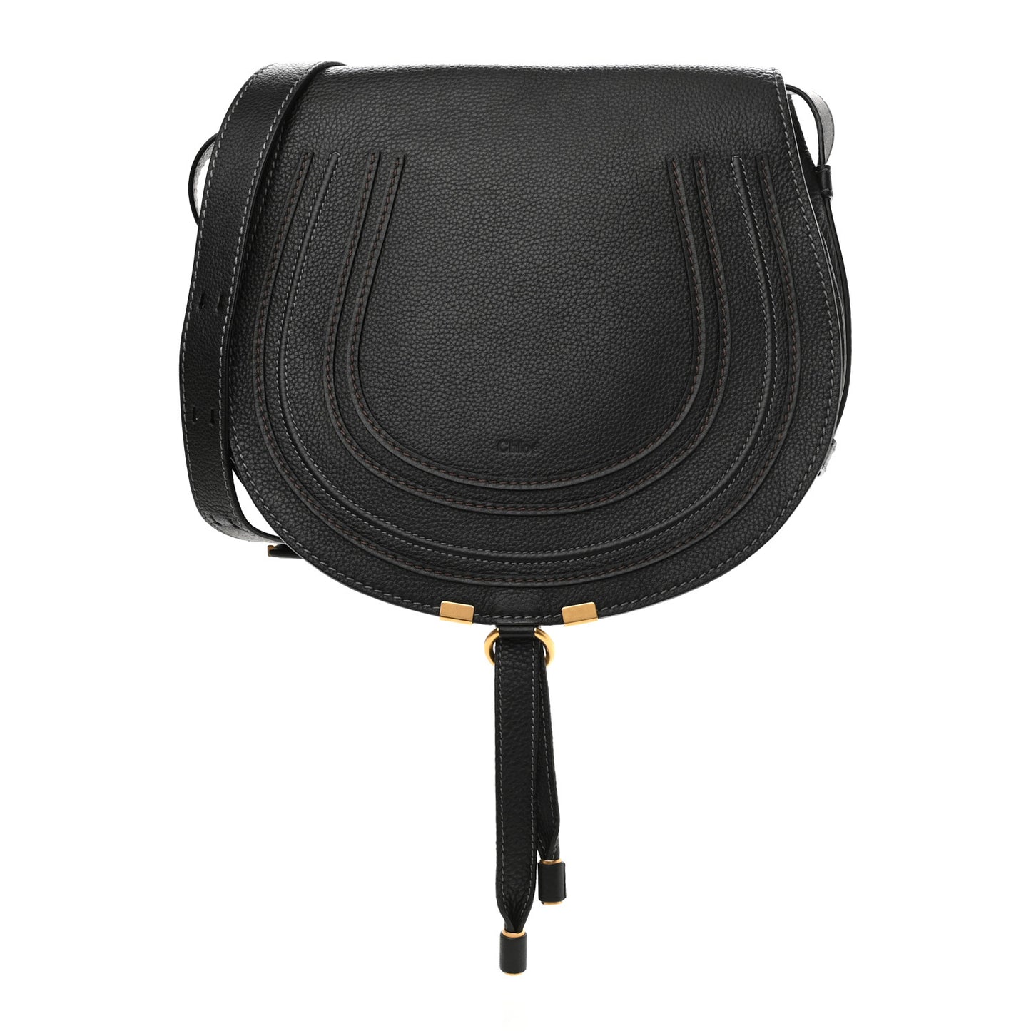 Calfskin Medium Marcie Round Crossbody Bag Black