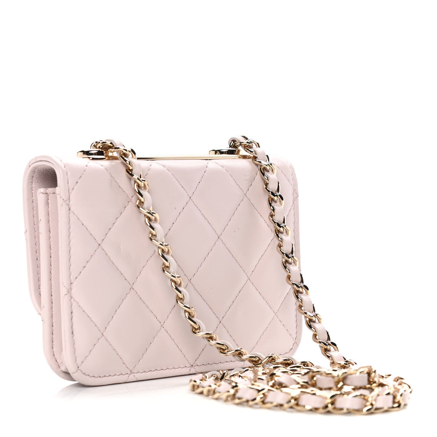 Lambskin Quilted Trendy CC Card Holder On Chain Light Pink