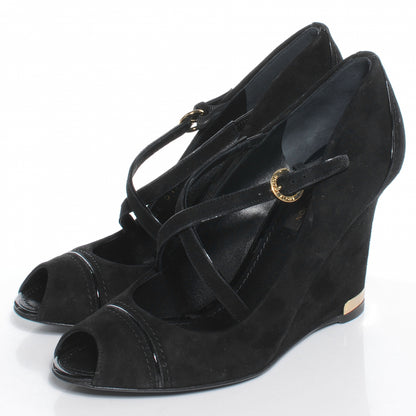 Louis Vuitton Suede Artist Wedge Pumps Black 37.5 3 of 7