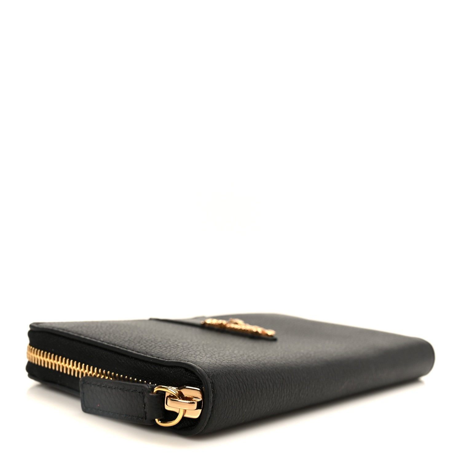 Versace Grained Calfskin Virtus Zip Around Wallet Black 1841581