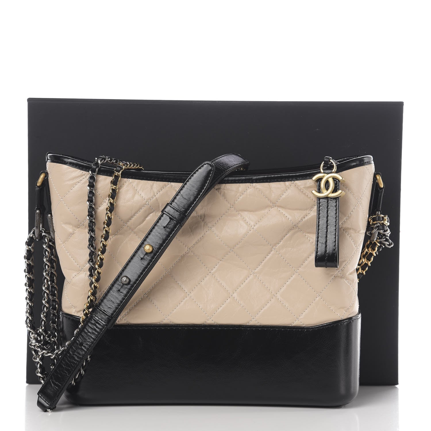 Chanel Aged Calfskin Quilted Medium Gabrielle Hobo Beige Black 12 of 12