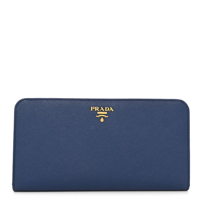Prada Saffiano Metal Double Snap Travel Wallet Cobalto 1 of 8