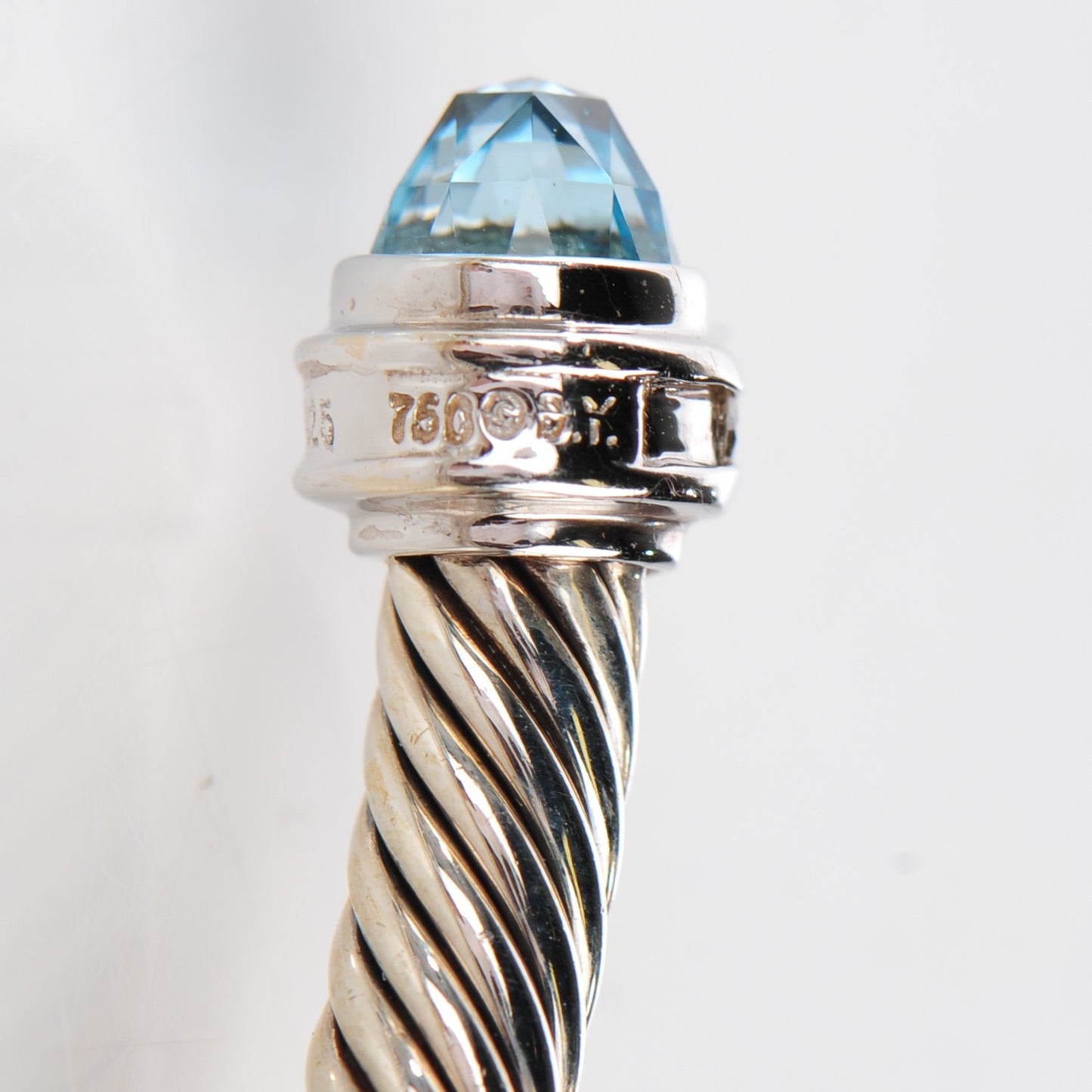Sterling Silver 18K White Gold Diamond Blue Topaz 5mm Cable Classics Bracelet