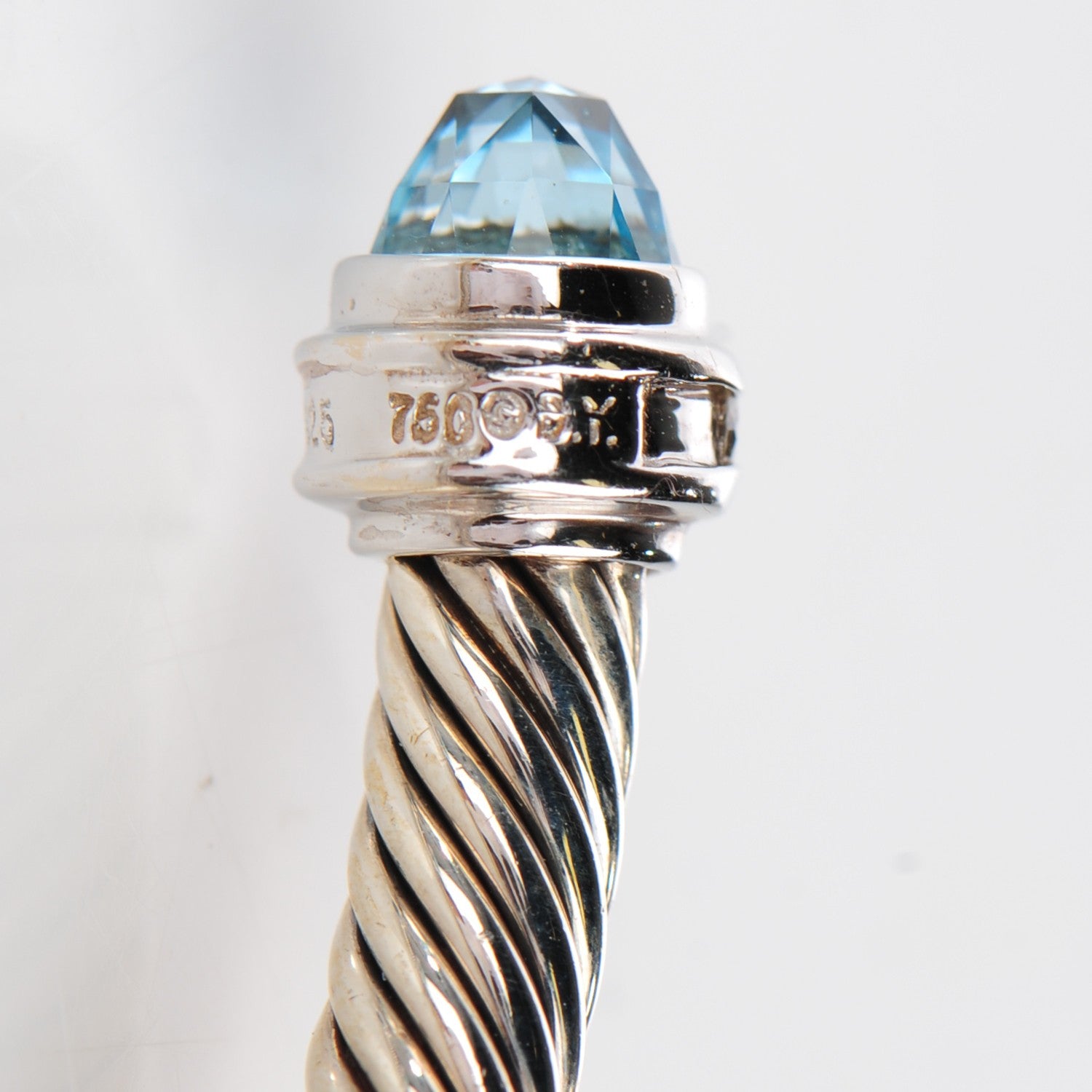 David Yurman Sterling Silver 18K White Gold Diamond Blue Topaz 5mm Cable Classics Bracelet 5 of 5