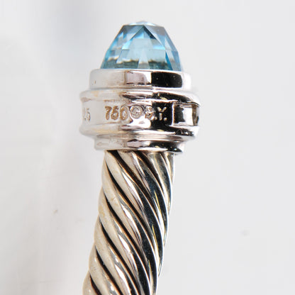 David Yurman Sterling Silver 18K White Gold Diamond Blue Topaz 5mm Cable Classics Bracelet 5 of 5