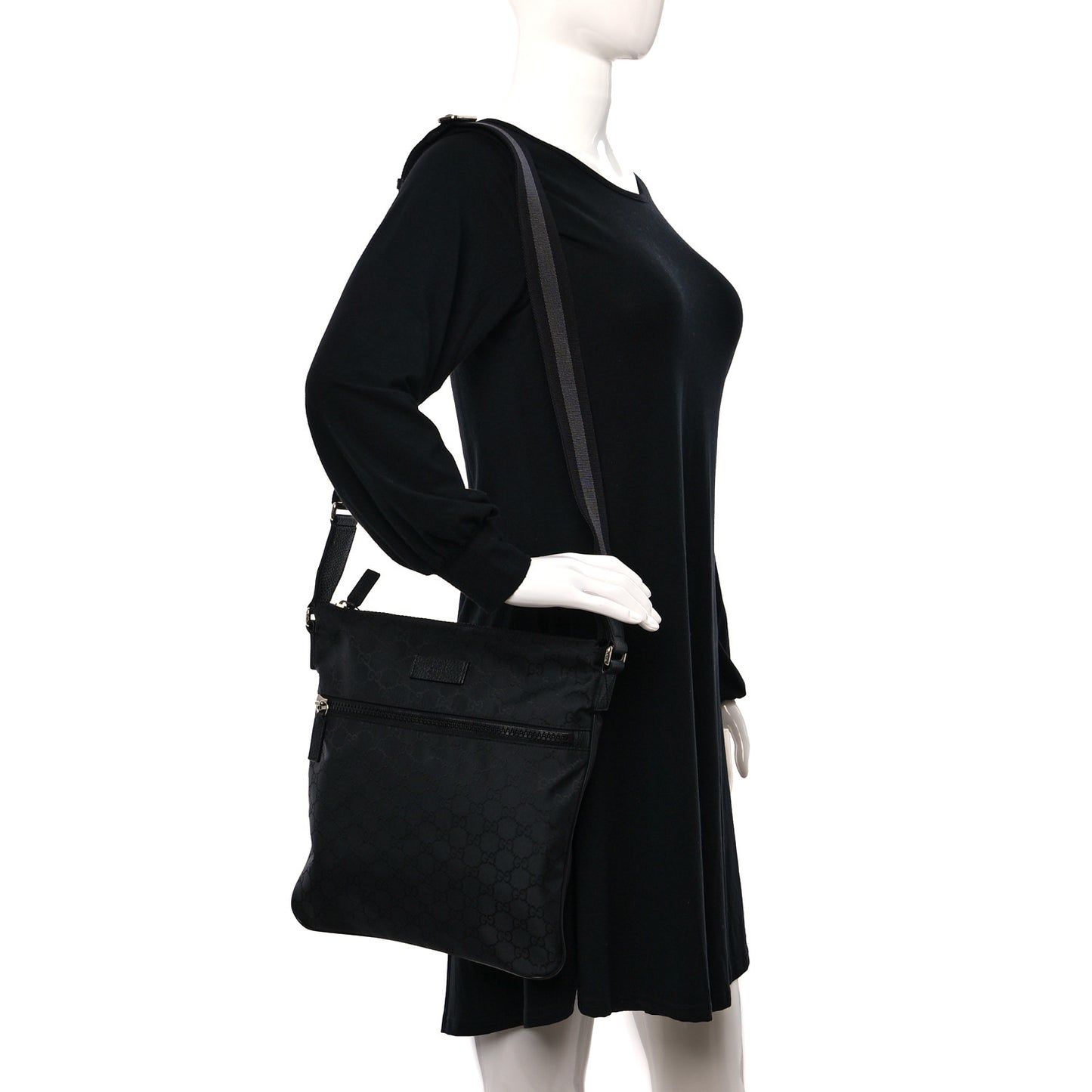 Nylon Monogram Medium Flat Messenger Bag Black