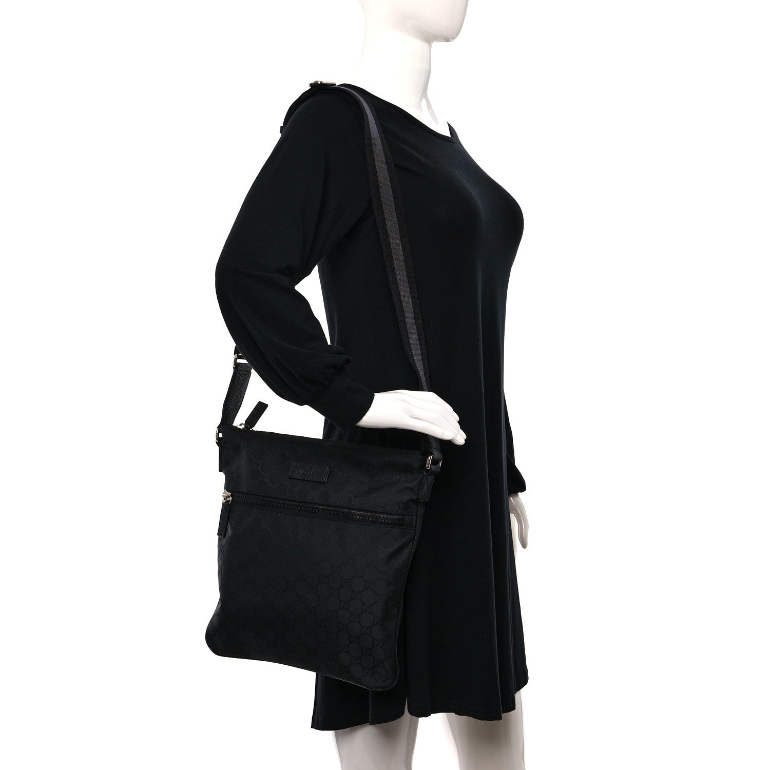 Gucci Nylon Monogram Medium Flat Messenger Bag Black 2 of 9
