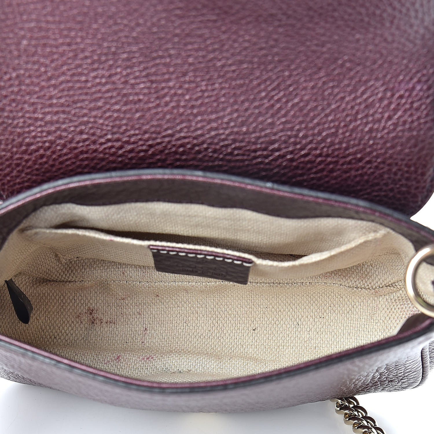 Gucci Metallic Pebbled Calfskin Small Soho Flap Crossbody Burgundy 5 of 14