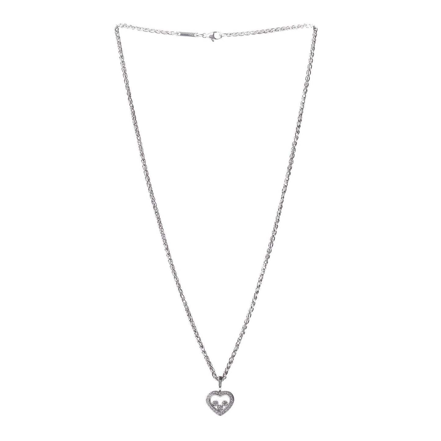 18K White Gold Happy Diamonds Floating Heart Pendant Necklace