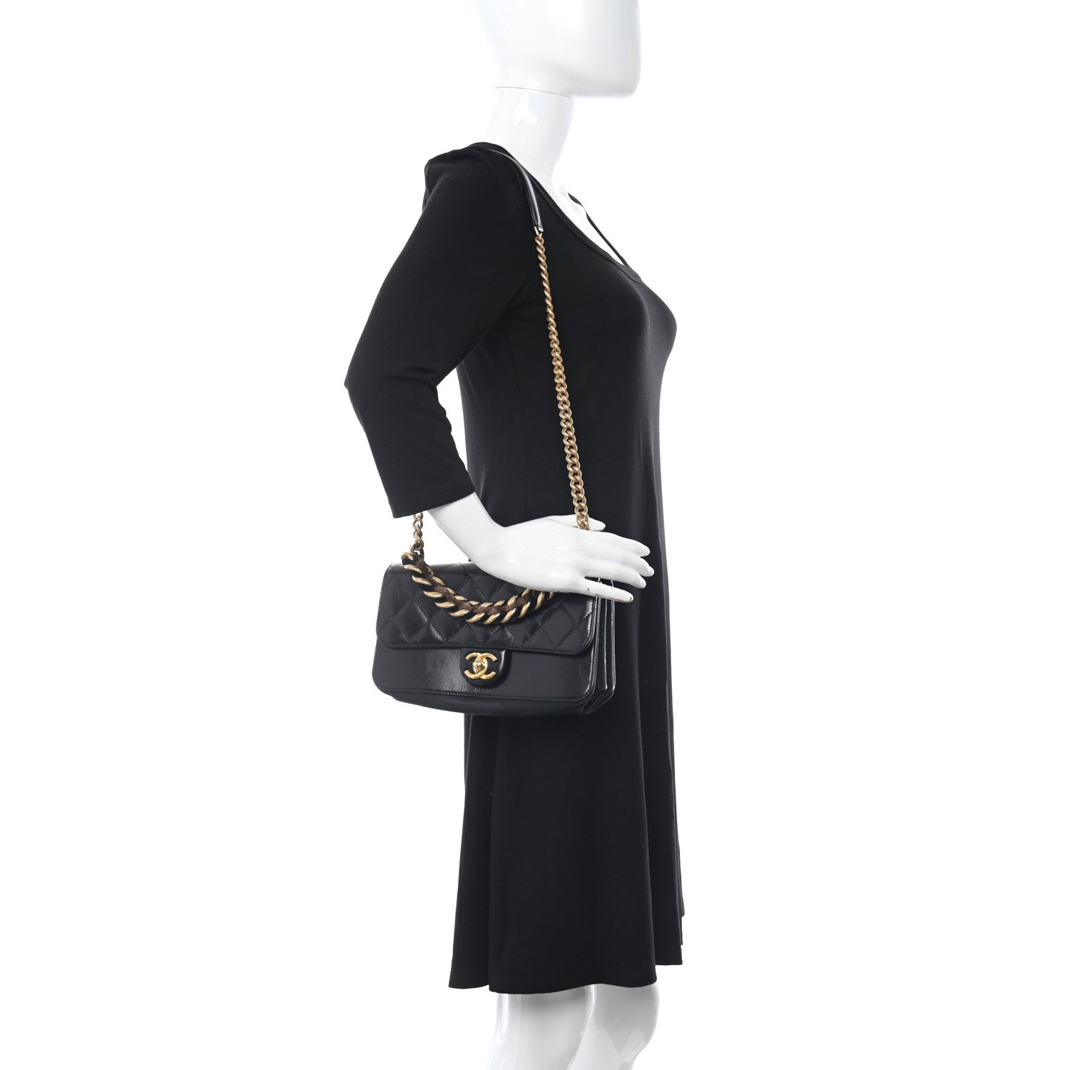 Chanel Glazed Calfskin Quilted Small Straight Lined Flap Black 2 of 11