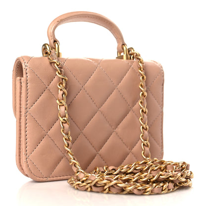 Chanel Lambskin Quilted Top Handle Flap Coin Purse With Chain Beige 3 of 11