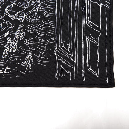 Hermes Silk Un Jardin Sur Le Toit Pocket Square Black White 3 of 3