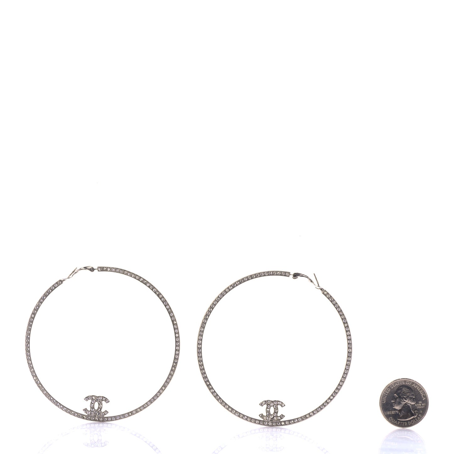Metal Crystal Baguette CC Large Hoop Earrings Silver
