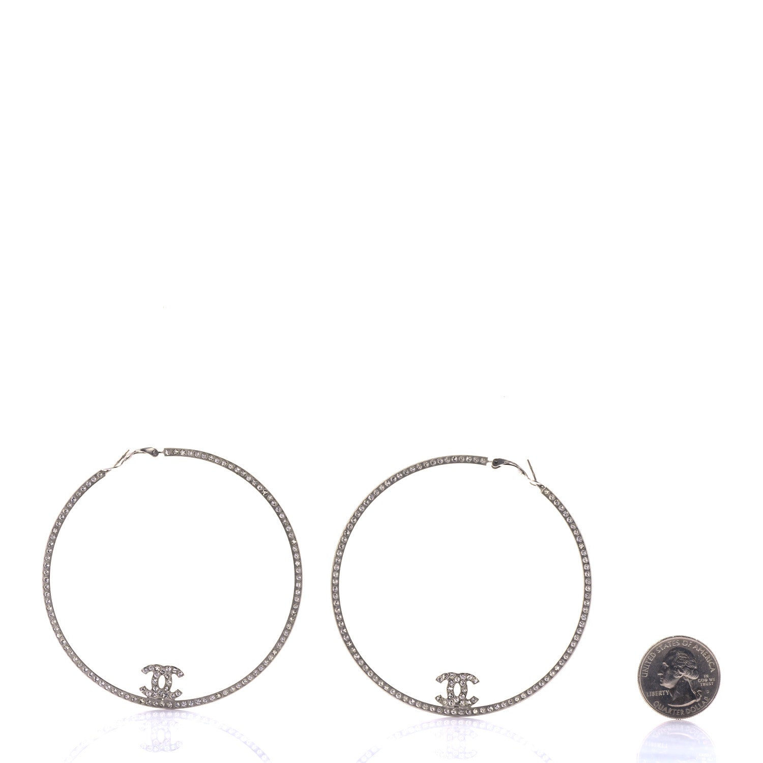 Chanel Metal Crystal Baguette CC Large Hoop Earrings Silver 2 of 4