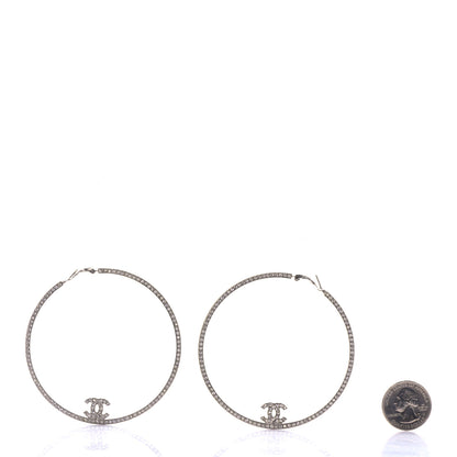 Chanel Metal Crystal Baguette CC Large Hoop Earrings Silver 2 of 4
