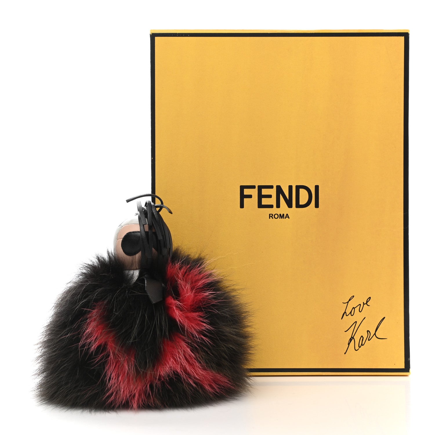 Fendi Fox Fur Shiny Nappa Bi-Color Super Karlito Pom Pom Bag Charm Moro Rosso Chiaro 5 of 5